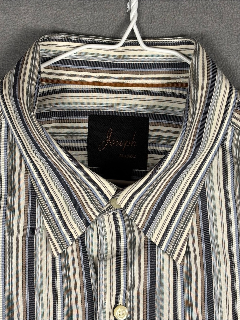Joseph A. Bank Mens L Striped Button Down Shirt Blue‎ Brown Cream 100% Cotton LS
